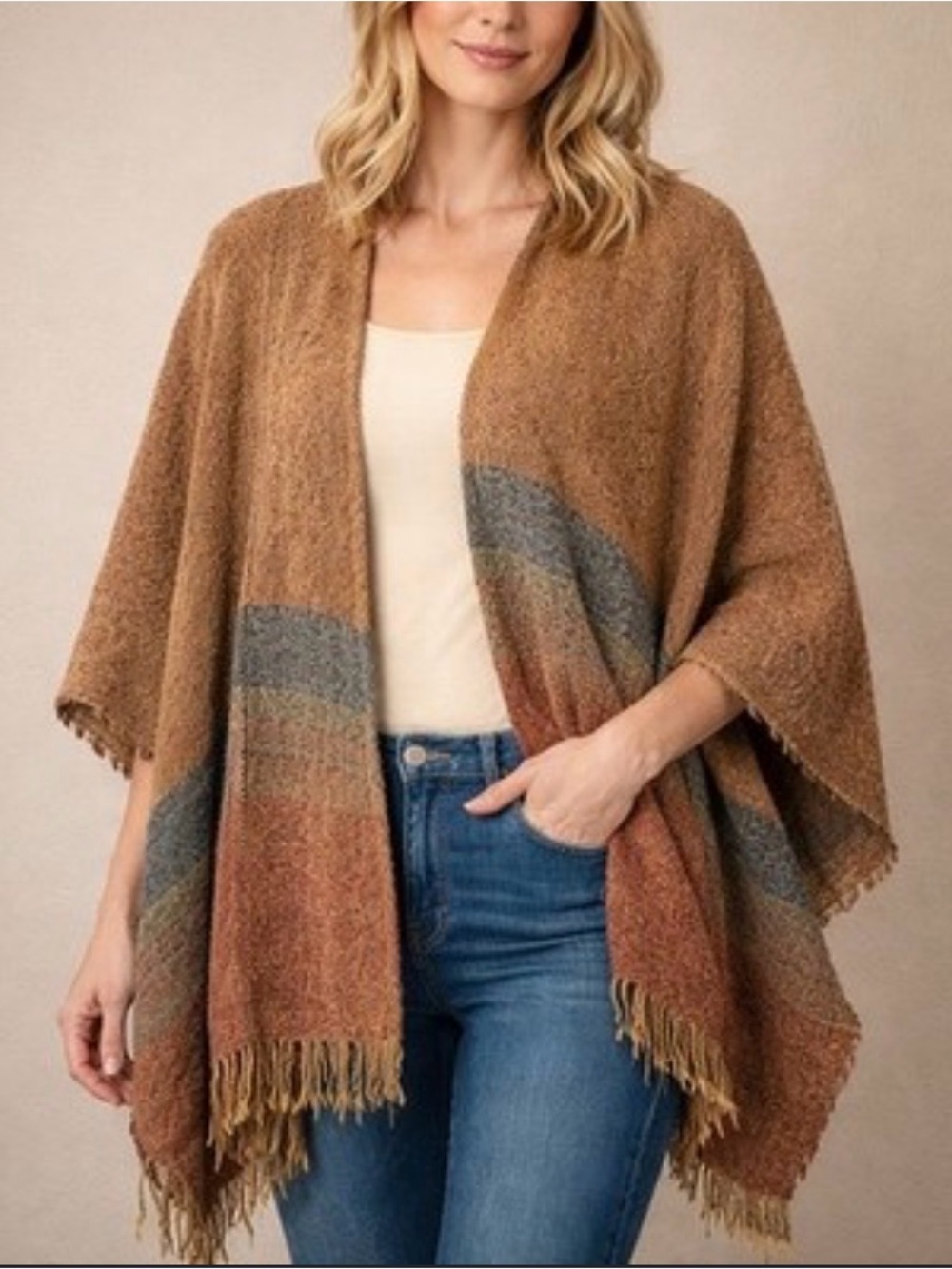 Celtic Kerry Woollen Mills Green Blue Ruana Irish Lambswool Shawl Wrap Ireland